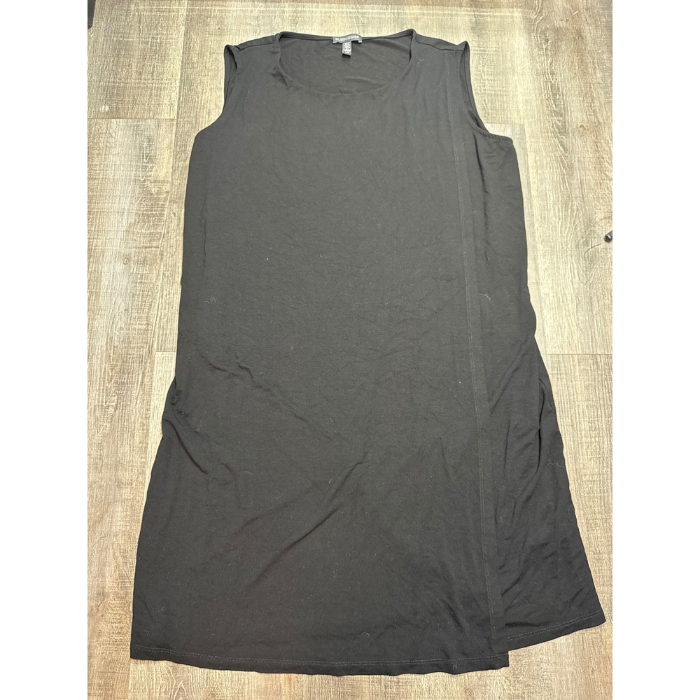 Eileen Fisher Black Sleeveless Viscose Spandex Layered Shift Dress Large